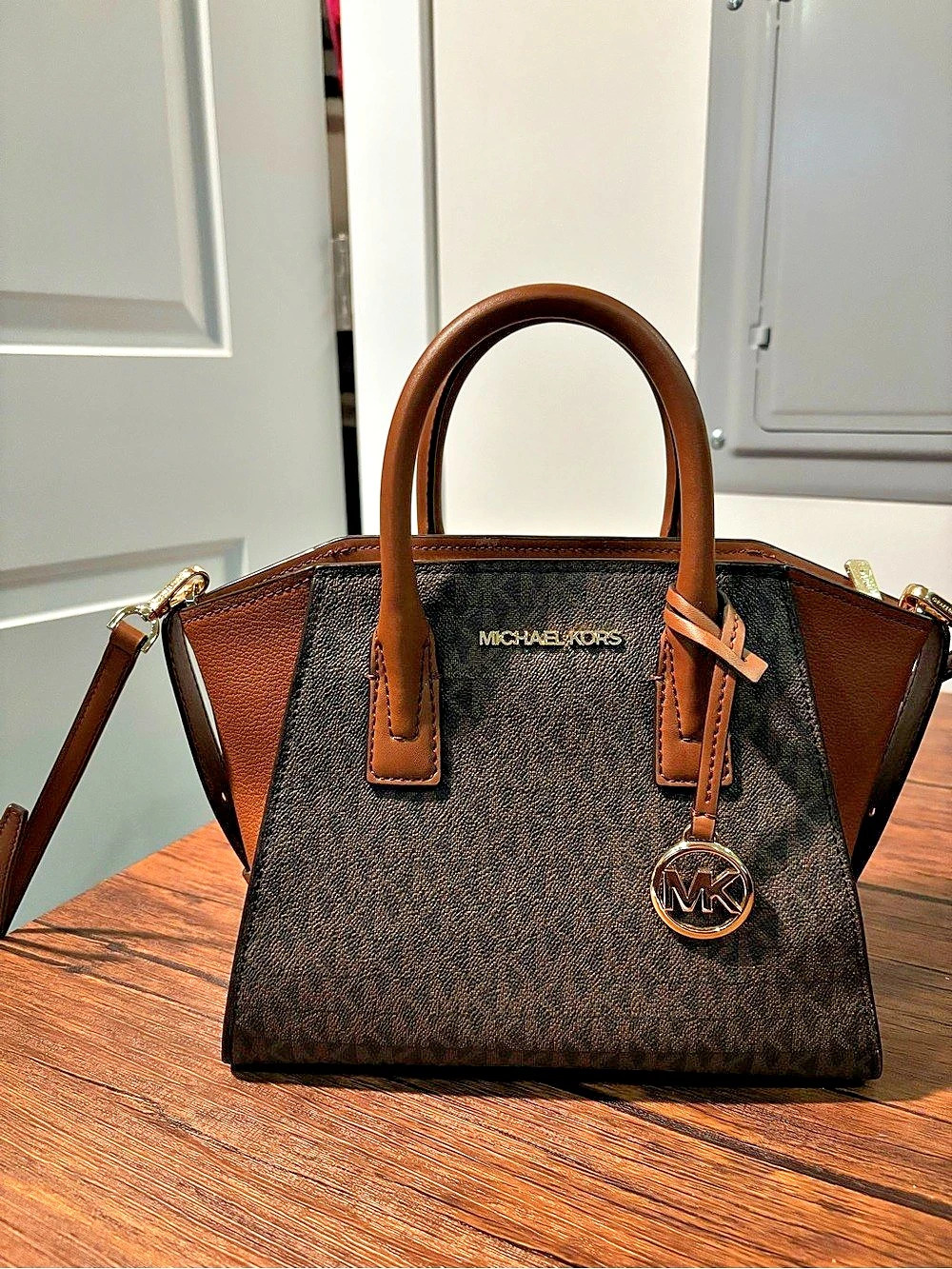 Michael Kors Mercer Medium Logo and Leather Accordion Crossbody Bag Accordion